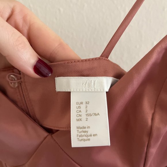 H&M Satin Slip Dusty Rose Pink Midi Dress - Picture 7 of 7